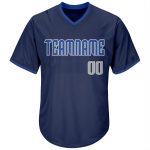 Custom Name and Number Baseball Jersey Shirt - Authentic Navy Gray-Blue Throwback Rib-Knit Personalized Navy Gray-Blue Authentic