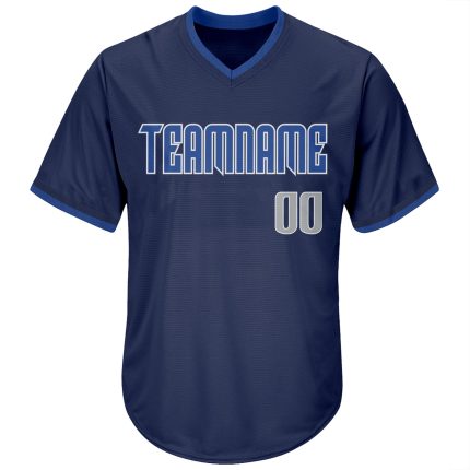 Custom Name and Number Baseball Jersey Shirt - Authentic Navy Gray-Blue Throwback Rib-Knit Personalized Navy Gray-Blue Authentic