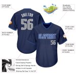 Custom Name and Number Baseball Jersey Shirt - Authentic Navy Gray-Blue Throwback Rib-Knit Personalized Navy Gray-Blue Authentic