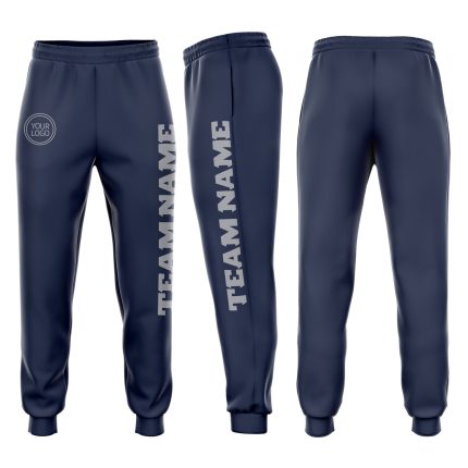 Custom Name Number Navy Gray Fleece Sweatpants for Teams - Personalized Jogger Pants Personalized Navy Gray Fleece Jogger