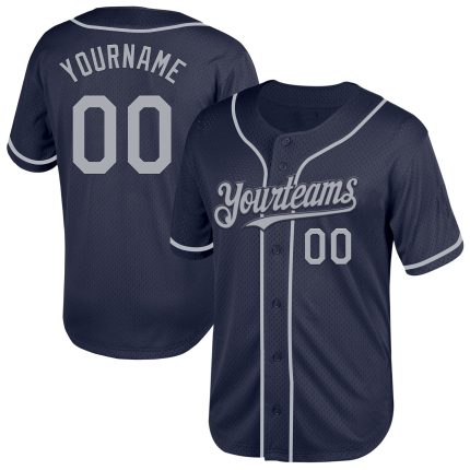 Personalized Authentic Throwback Baseball Jersey in Navy Gray Mesh Personalized Navy Gray Mesh Authentic Throwback Baseball