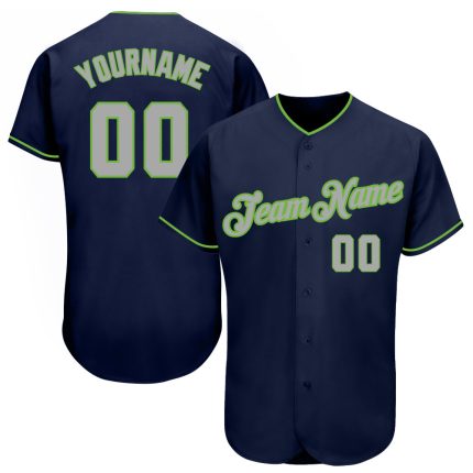 Custom Name & Number Authentic Baseball Jersey - Personalized Navy Gray Neon Green Team Jersey Personalized Navy Gray-Neon
