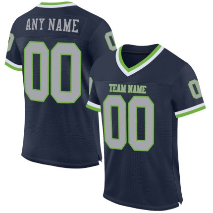 Custom Authentic Football Jersey - Personalized Navy Gray-Neon Green Mesh with Name and Number Personalized Navy Gray-Neon