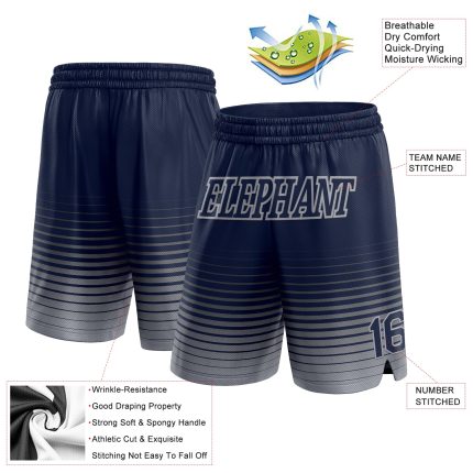 Custom Name Number Personalized Navy Gray Pinstripe Basketball Shorts Authentic Fashion Team Personalized Navy Gray Pinstripe
