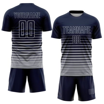 Custom Navy Gray Pinstripe Soccer Jersey with Personalized Name and Number - Fade Fashion Uniform Personalized Navy Gray