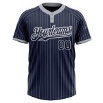 Personalized Navy Gray Pinstripe Two-Button Softball Jersey Unisex Personalized Navy Gray Pinstripe White Two-Button Unisex