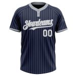 Custom Name and Number Unisex Softball Jersey - Navy Gray Pinstripe Two-Button Design Personalized Navy Gray Pinstripe White