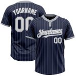 Custom Name and Number Unisex Softball Jersey - Navy Gray Pinstripe Two-Button Design Personalized Navy Gray Pinstripe White