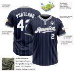 Custom Name and Number Unisex Softball Jersey - Navy Gray Pinstripe Two-Button Design Personalized Navy Gray Pinstripe White