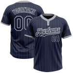 Personalized Navy Gray Pinstripe Two-Button Softball Jersey Unisex Personalized Navy Gray Pinstripe White Two-Button Unisex