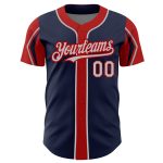 Custom Baseball Jersey with Name and Number - Personalized Navy Gray Red Arm Shapes, Authentic Team Apparel Personalized
