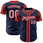 Custom Baseball Jersey with Name and Number - Personalized Navy Gray Red Arm Shapes, Authentic Team Apparel Personalized