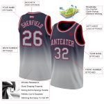 Custom Name and Number Basketball Jersey in Personalized Navy Gray-Red Fade Design for Team Apparel Personalized Navy Gray-Red