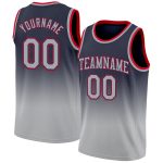 Custom Name and Number Basketball Jersey in Personalized Navy Gray-Red Fade Design for Team Apparel Personalized Navy Gray-Red