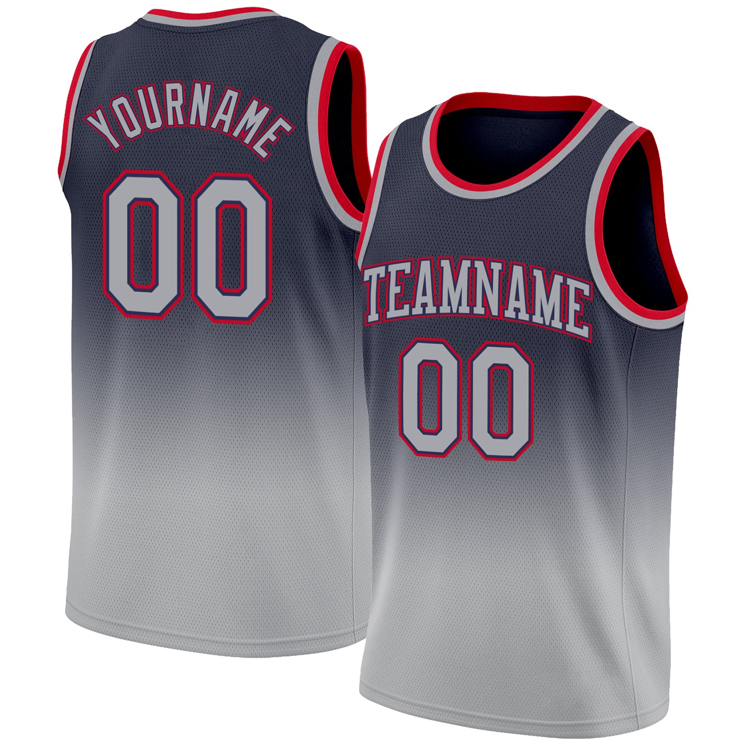 Custom Name and Number Basketball Jersey in Personalized Navy Gray-Red Fade Design for Team Apparel Personalized Navy Gray-Red