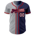 Custom Name Number Authentic Gradient Baseball Jersey - Personalized Navy Gray Red Team Apparel Personalized Navy Gray-Red