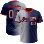 Custom Name & Number Personalized Navy Gray-Red Gradient Two-Button Unisex Softball Jersey Personalized Navy Gray-Red Gradient