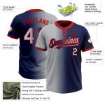 Custom Name & Number Personalized Navy Gray-Red Gradient Two-Button Unisex Softball Jersey Personalized Navy Gray-Red Gradient
