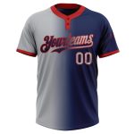 Custom Name & Number Personalized Navy Gray-Red Gradient Two-Button Unisex Softball Jersey Personalized Navy Gray-Red Gradient