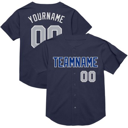 Custom Name and Number Personalized Baseball Jersey - Navy Gray-Royal Mesh Authentic Throwback Personalized Navy Gray-Royal