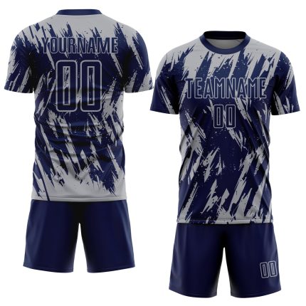 Personalized Soccer Jersey - Navy Gray Sublimation Uniform for Kids & Adults Personalized Navy Gray Sublimation Soccer Uniform