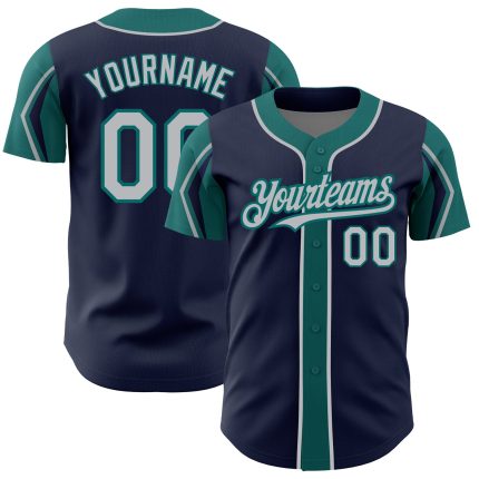 Customizable Navy Gray Teal Baseball Jersey with Personalized Name and Number - Authentic Team Apparel Personalized Navy