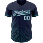 Custom Name and Number Baseball Jersey - Personalized Leopard Print Fade 3D Pattern in Navy Gray Teal Personalized Navy Gray-Teal