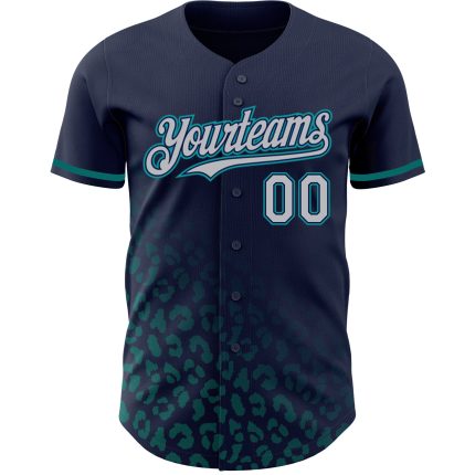 Custom Name and Number Baseball Jersey - Personalized Leopard Print Fade 3D Pattern in Navy Gray Teal Personalized Navy Gray-Teal