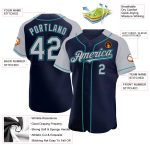 Custom Navy Gray-Teal Baseball Jersey with Personalized Name and Number - Authentic Raglan Sleeves Design Personalized Navy