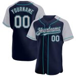 Custom Navy Gray-Teal Baseball Jersey with Personalized Name and Number - Authentic Raglan Sleeves Design Personalized Navy