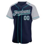 Custom Navy Gray-Teal Baseball Jersey with Personalized Name and Number - Authentic Raglan Sleeves Design Personalized Navy