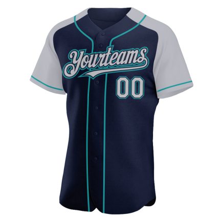 Custom Navy Gray-Teal Baseball Jersey with Personalized Name and Number - Authentic Raglan Sleeves Design Personalized Navy