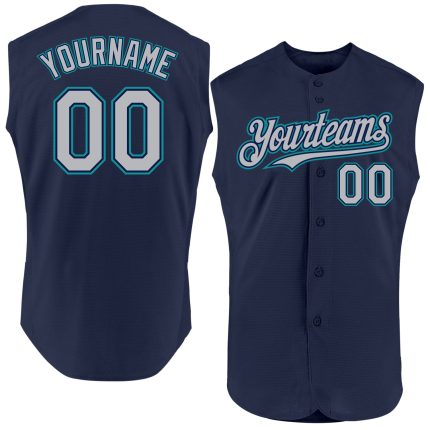 Personalized Navy Gray Teal Authentic Sleeveless Baseball Jersey for Men and Women Personalized Navy Gray-Teal Authentic