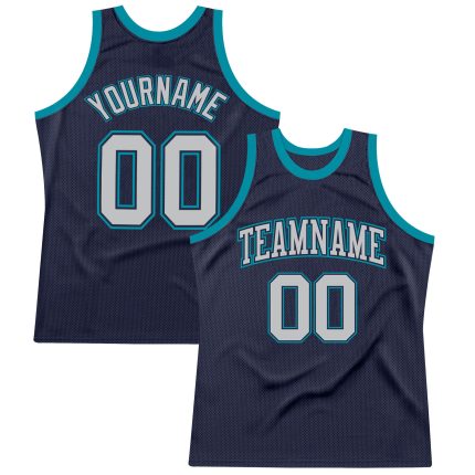 Custom Name Number Navy Gray-Teal Basketball Jersey - Personalized Authentic Throwback Team Apparel Personalized Navy Gray-Teal