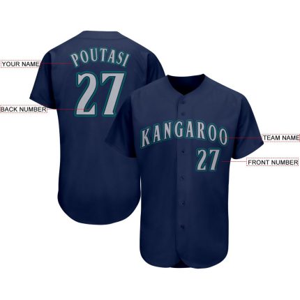 Custom Name and Number Baseball Jersey - Personalized Navy Gray Teal Team Jersey Personalized Navy Gray-Teal Baseball Jersey