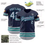 Custom Name Number Authentic Baseball Jersey - Personalized Navy Gray Teal Line Team Apparel Personalized Navy Gray-Teal