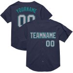 Personalized Throwback Baseball Jersey in Navy Gray Teal Mesh - Custom Sports Apparel Personalized Navy Gray-Teal Mesh Authentic