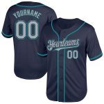Custom Personalized Baseball Jersey - Navy Gray Teal Mesh Throwback with Team Name and Number Personalized Navy Gray-Teal