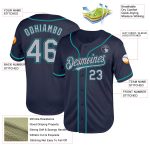 Custom Personalized Baseball Jersey - Navy Gray Teal Mesh Throwback with Team Name and Number Personalized Navy Gray-Teal