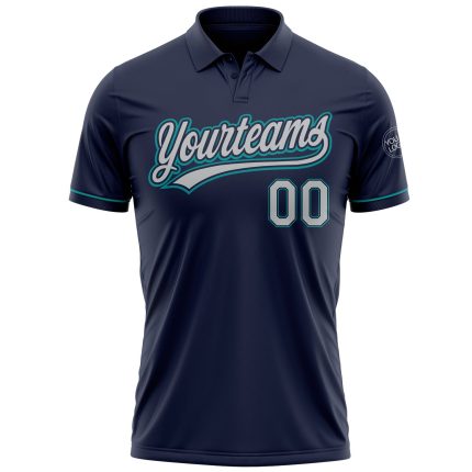 Personalized Custom Golf Polo Shirt Navy Gray Teal with Team Name Number - Performance Vapor Design Personalized Navy Gray-Teal