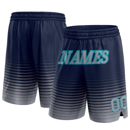 Custom Name Number Basketball Shorts in Navy Gray Teal Pinstripe Fade Authentic Fashion Personalized Navy Gray-Teal Pinstripe