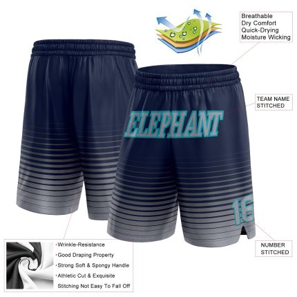 Custom Name Number Basketball Shorts in Navy Gray Teal Pinstripe Fade Authentic Fashion Personalized Navy Gray-Teal Pinstripe