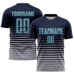 Custom Soccer Uniform Jersey with Personalized Name and Number - Navy Gray Teal Pinstripe Fade Design Personalized Navy Gray-Teal
