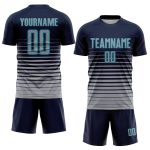 Custom Soccer Uniform Jersey with Personalized Name and Number - Navy Gray Teal Pinstripe Fade Design Personalized Navy Gray-Teal