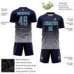 Custom Soccer Uniform Jersey with Personalized Name and Number - Navy Gray Teal Pinstripe Fade Design Personalized Navy Gray-Teal