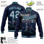 Personalized Seattle Washington City Edition 3D Bomber Varsity Jacket in Navy Gray-Teal | Custom Name & Number Personalized