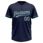 Personalized Navy Gray Teal Unisex Softball Jersey - Two-Button Design for Comfortable Play Personalized Navy Gray-Teal Two-Button