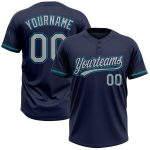 Personalized Navy Gray Teal Unisex Softball Jersey - Two-Button Design for Comfortable Play Personalized Navy Gray-Teal Two-Button