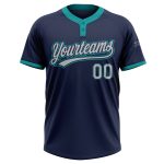 Custom Name and Number Navy Gray-Teal Two-Button Unisex Softball Jersey - Personalized Team Apparel Personalized Navy Gray-Teal