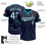 Custom Name and Number Navy Gray-Teal Two-Button Unisex Softball Jersey - Personalized Team Apparel Personalized Navy Gray-Teal